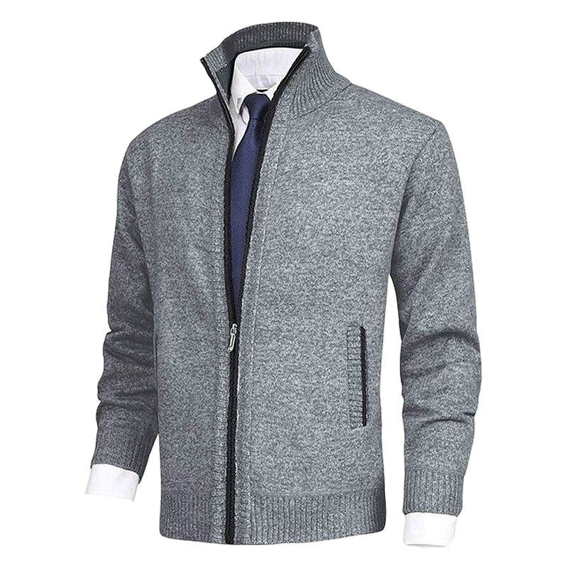 Men’s Full-Zip Textured Knit Jacket | Stand Collar Sweater Jacket | Smart-Casual Layering Piece