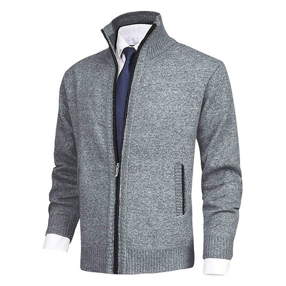 Men’s Full-Zip Textured Knit Jacket | Stand Collar Sweater Jacket | Smart-Casual Layering Piece
