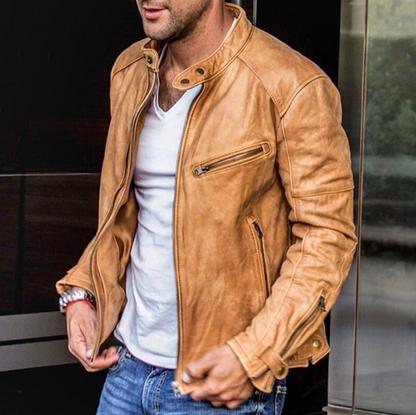 Faux Leather Moto Jacket | Zippered Outerwear with Chest Pocket