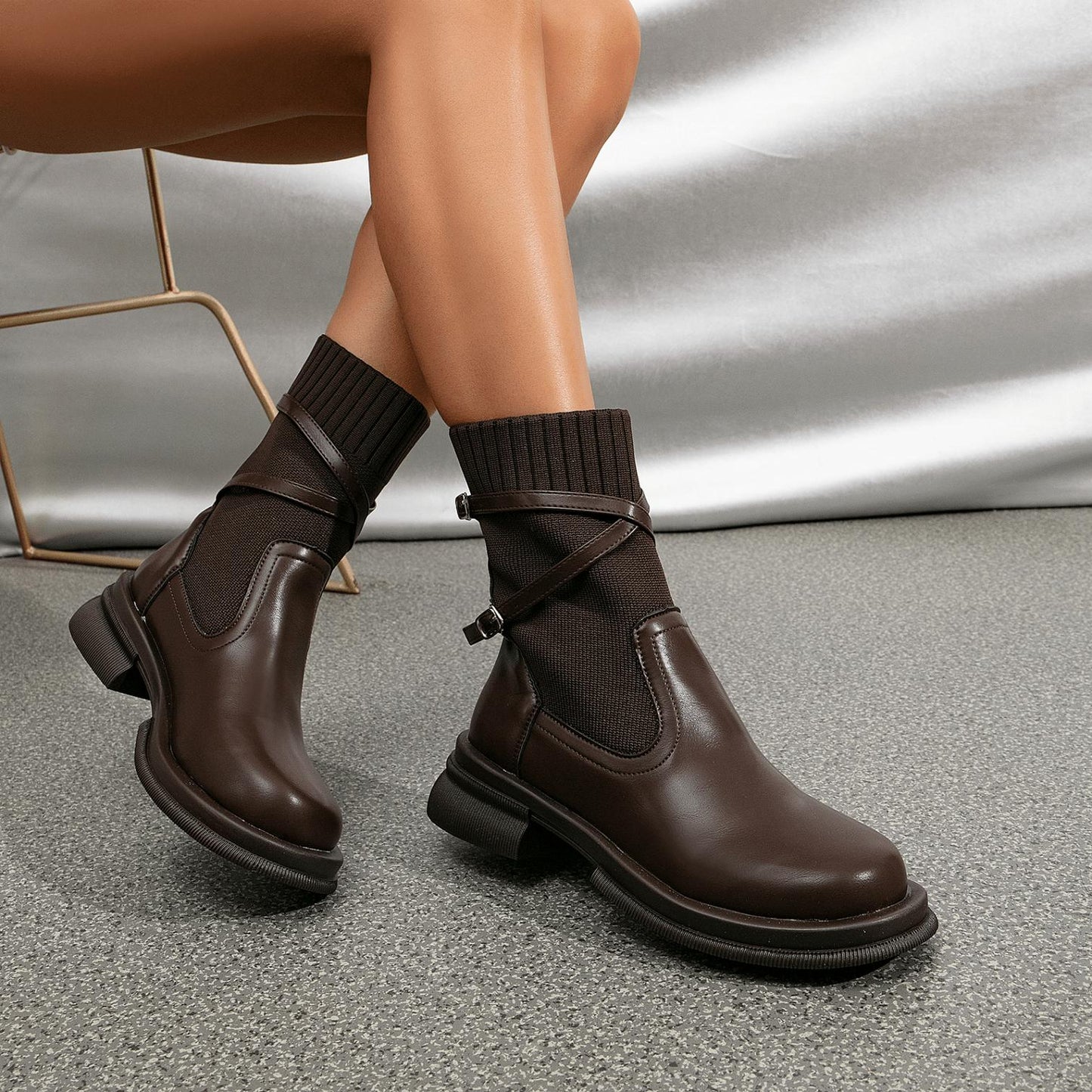 Ribbed Sock Ankle Boots | PU Leather | Chunky Sole | Trendy Fall & Winter Footwear