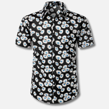 Men's Short Sleeve Button-Up Shirt | Lightweight Cotton Blend | Tropical Floral Print