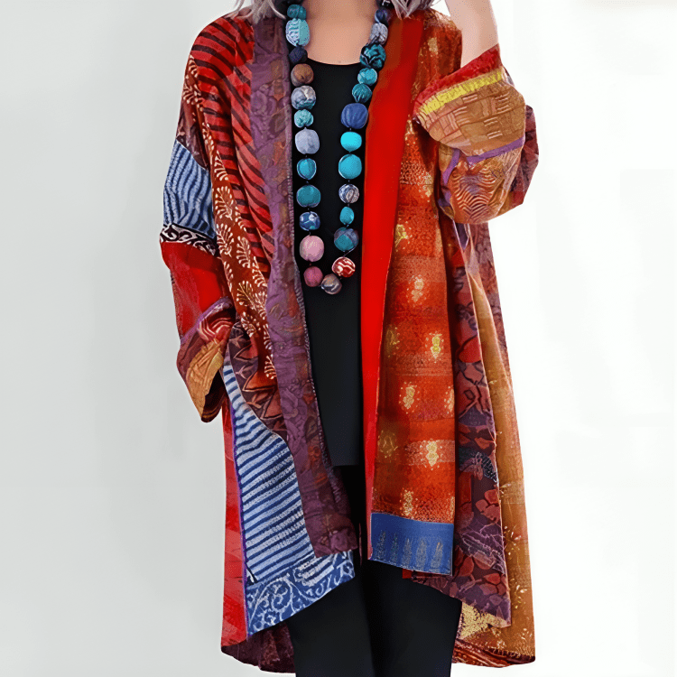 Boho Patchwork Cardigan | Lightweight Open Front | Multicolour Print
