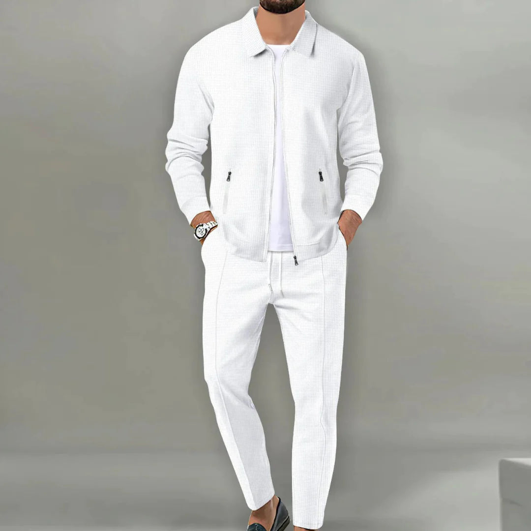 Men’s Zip-Up Knit Lounge Set | 2-Piece Casual Tracksuit | Relaxed Fit