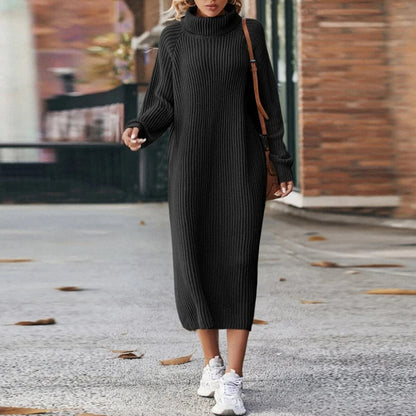 Women’s Turtleneck Sweater Dress | Rib-Knit Midi Pullover | Cozy Long Sleeve Knitwear