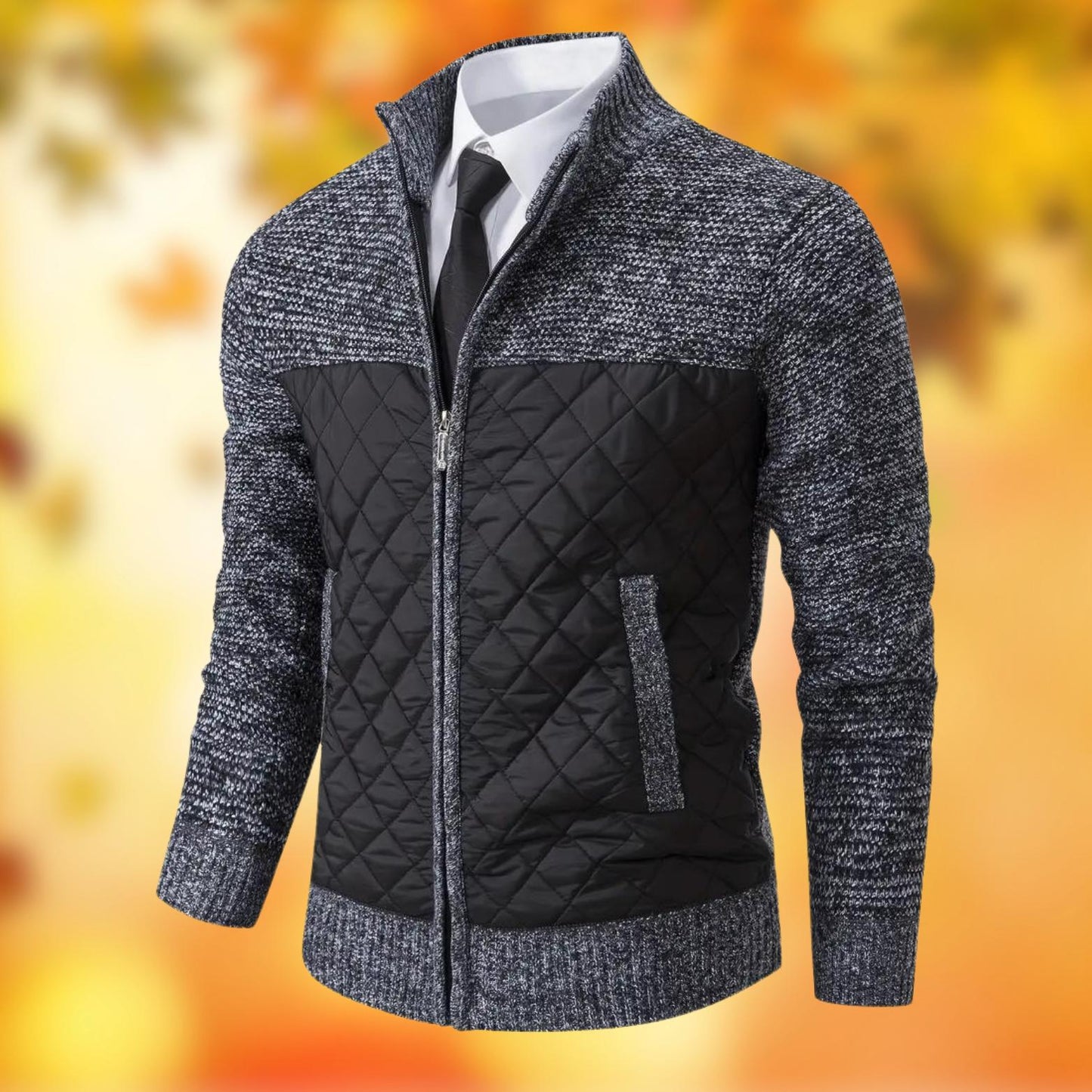 Quilted Knit Jacket | Mixed Fabric Design with Zip Closure