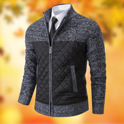 Quilted Knit Jacket | Mixed Fabric Design with Zip Closure