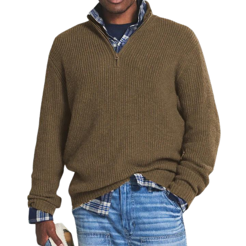 Men’s Quarter-Zip Knit Sweater | Casual Layering Pullover | Ribbed Midweight
