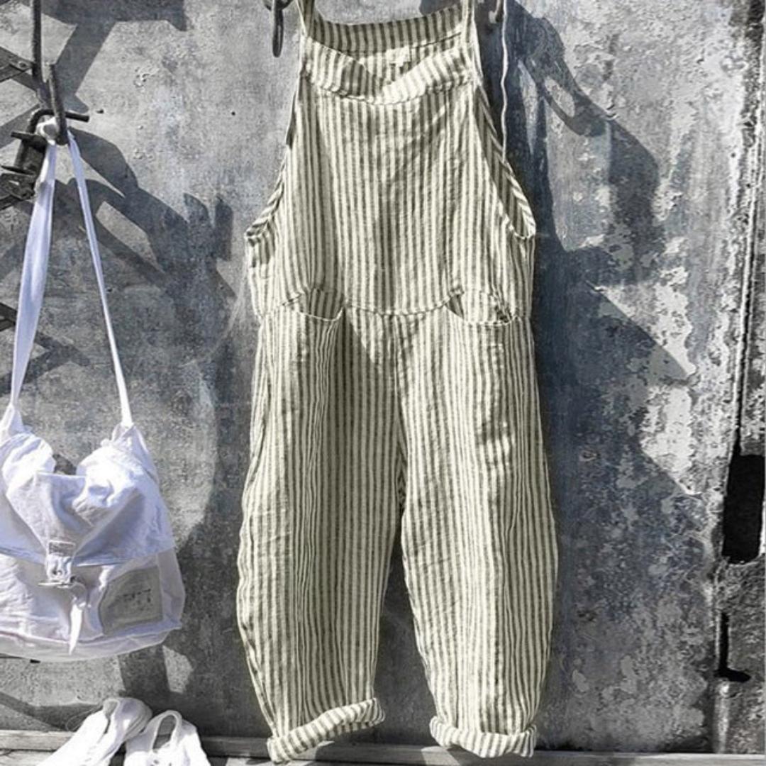 Relaxed Linen Overalls | Striped Cropped Fit | Casual Summer Layer