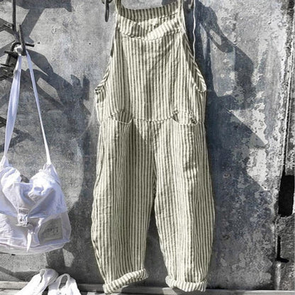 Relaxed Linen Overalls | Striped Cropped Fit | Casual Summer Layer