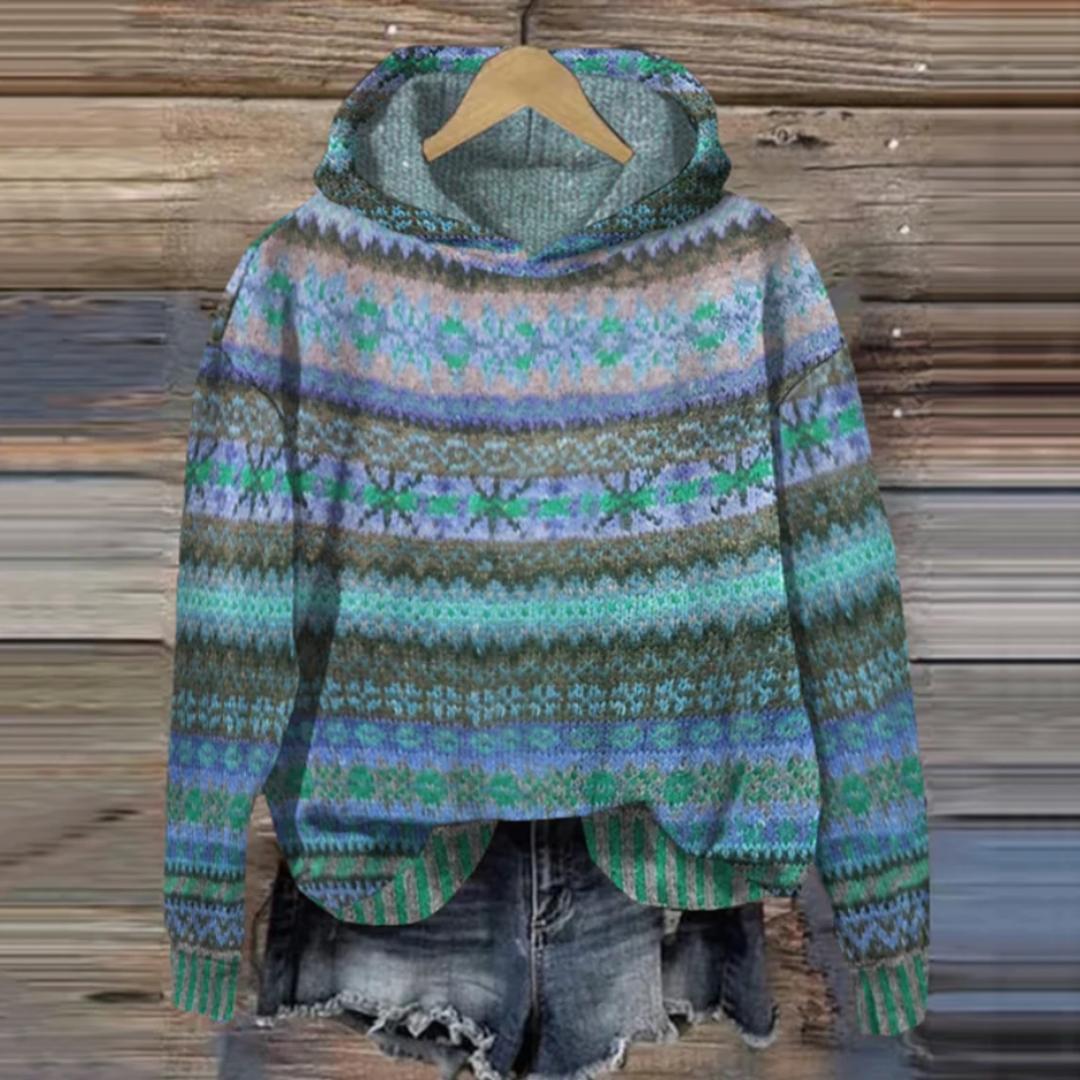 Fair Isle Knit Hoodie | Soft Acrylic Blend | Relaxed Fit