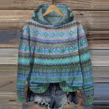 Fair Isle Knit Hoodie | Soft Acrylic Blend | Relaxed Fit