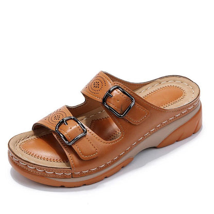 Orthotic Buckle Slide Sandals | Cutout Leather-Look Comfort Slip-Ons | Casual Summer Footwear Canada