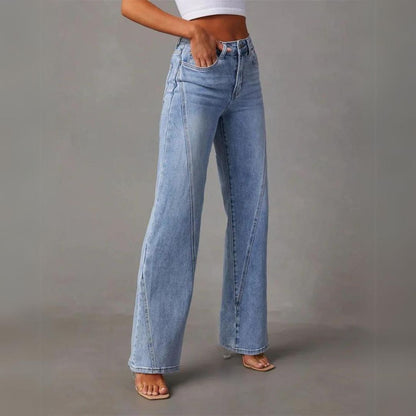 High-Waisted Flared Jeans | V-Seam Detail | Light Wash Denim