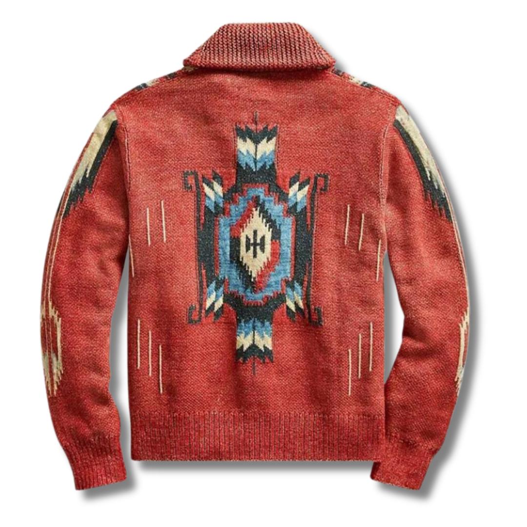 Men’s Western Knit Cardigan | Shawl Collar | Patterned Button-Up Sweater
