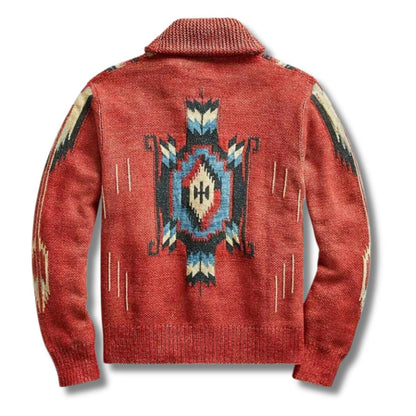 Men’s Western Knit Cardigan | Shawl Collar | Patterned Button-Up Sweater