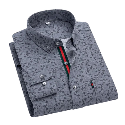 Men’s Printed Dress Shirt | Slim Fit Long Sleeve | Contrast Stripe Placket