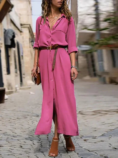 Women's Button-Down Shirt Dress | Belted Midi Dress | Casual Summer Outfit