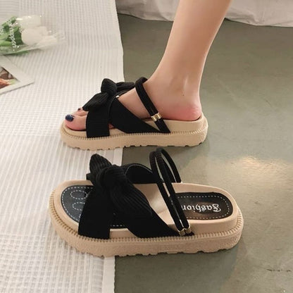 Knotted Platform Slide Sandals | Stretch Strap Summer Slip-Ons | Casual Comfort Footwear Canada