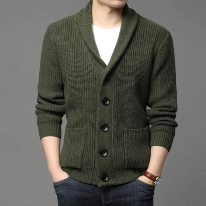 Men’s Shawl Collar Cardigan | Chunky Knit Sweater | Classic Button-Up Layer