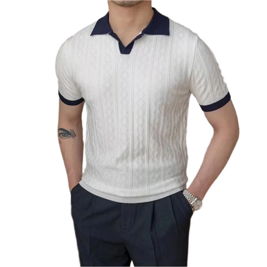 Men's Cable Knit Polo Shirt | Textured Short Sleeve | Casual Summer Essential