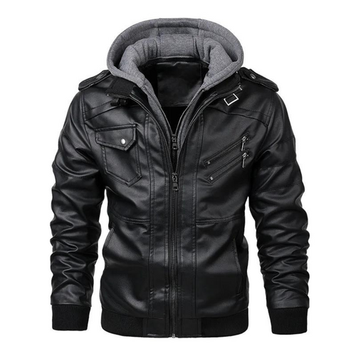 Men’s Faux Leather Moto Jacket | Fleece Hoodie Insert | Quilted Lining Outerwear