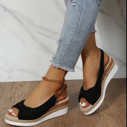Women's Wedge Sandals | Knotted Front with Slingback Strap | Espadrille-Style Platform Sole