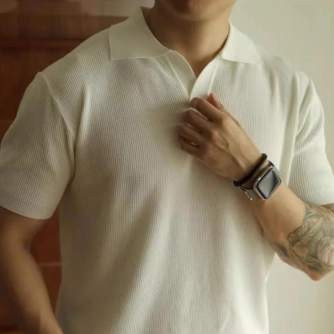 Men's Ribbed Knit Polo Shirt | Lightweight Textured Short Sleeve Top | Summer Casual Canada