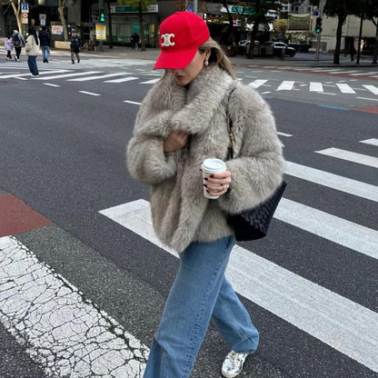 Women’s Synthetic Fur Oversized Jacket | Plush Cold-Weather Layer | Streetwear Luxe Look