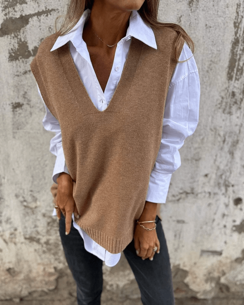 Knit Sweater Vest | Deep V-Neck Sleeveless Pullover for Layering
