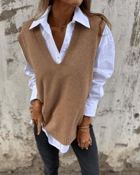 Knit Sweater Vest | Deep V-Neck Sleeveless Pullover for Layering