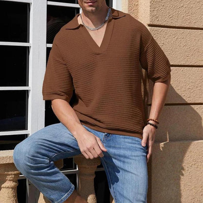 Men’s Textured Knit Polo | Short Sleeve Casual Sweater Shirt