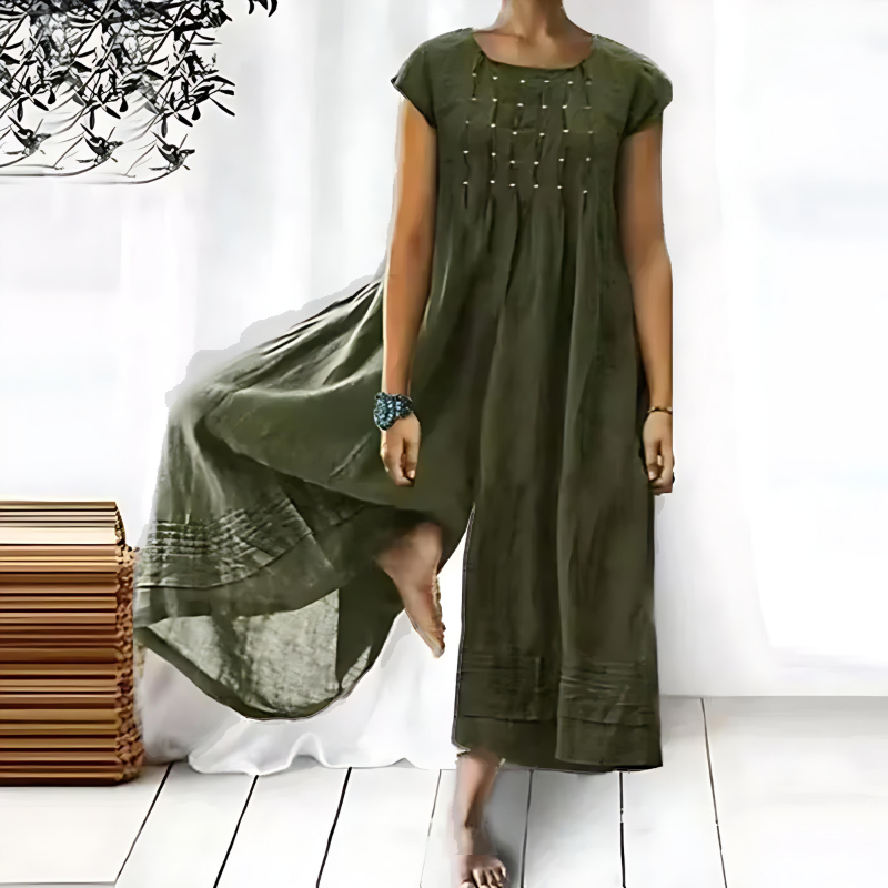 Bohemian Cotton Midi Dress | Cap Sleeve | Embroidered Front Detail