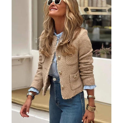 Textured Button-Front Tweed Jacket | Boxy Fit | Elegant Everyday Layer