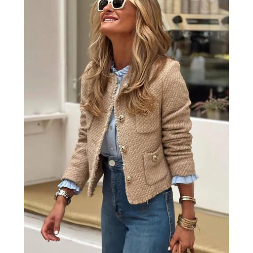 Textured Button-Front Tweed Jacket | Boxy Fit | Elegant Everyday Layer