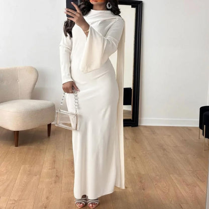 Elegant Maxi Gown | Draped Sleeve & High Neck | Modest Formal Evening Dress