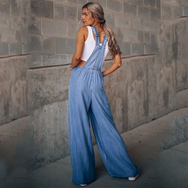 Wide-Leg Denim Overalls | Adjustable Straps | Relaxed Casual Fit