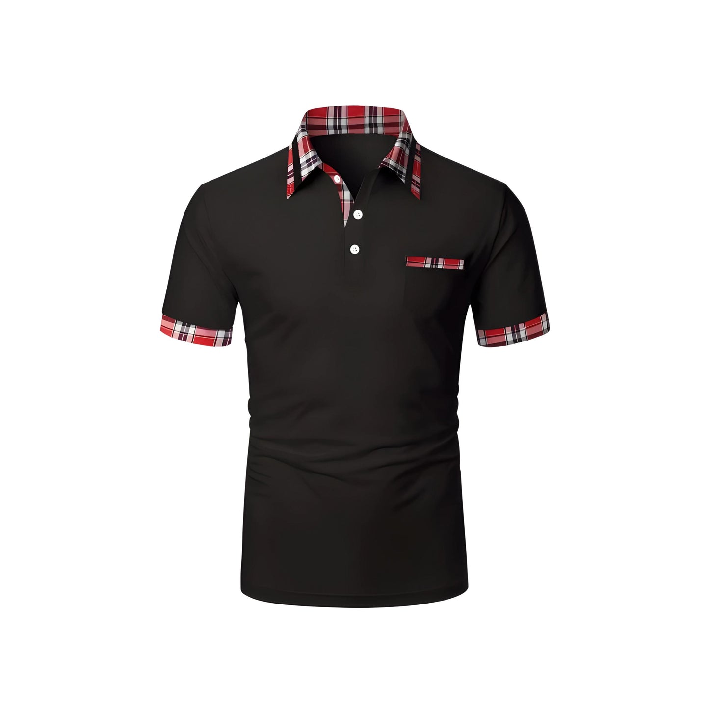 Men’s Polo Shirt with Plaid Trim | Short Sleeve Stretch Cotton | Smart Casual Summer Style