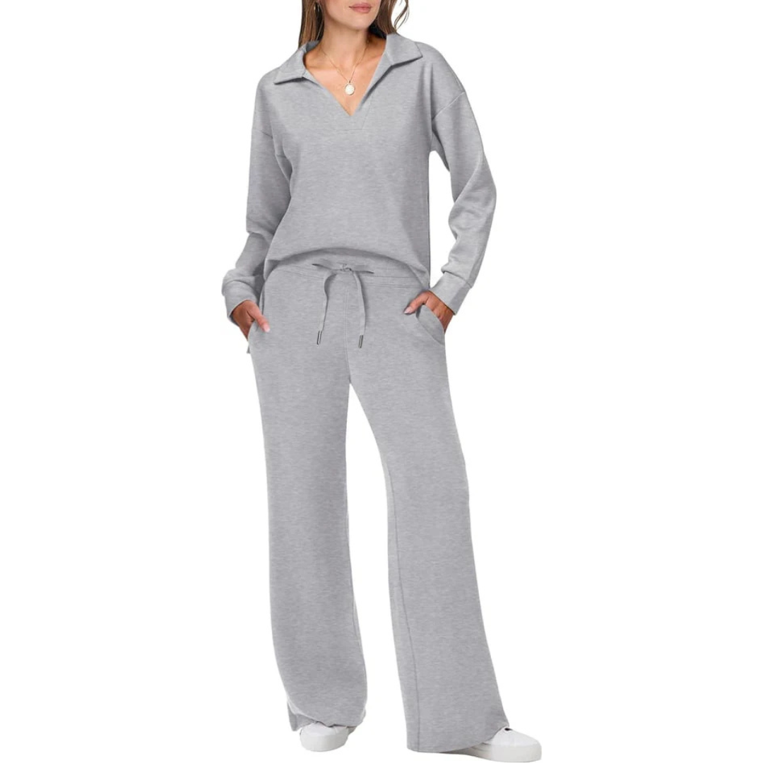 Relaxed Loungewear Set | Collared Pullover & Drawstring Pants | Soft Stretch Knit