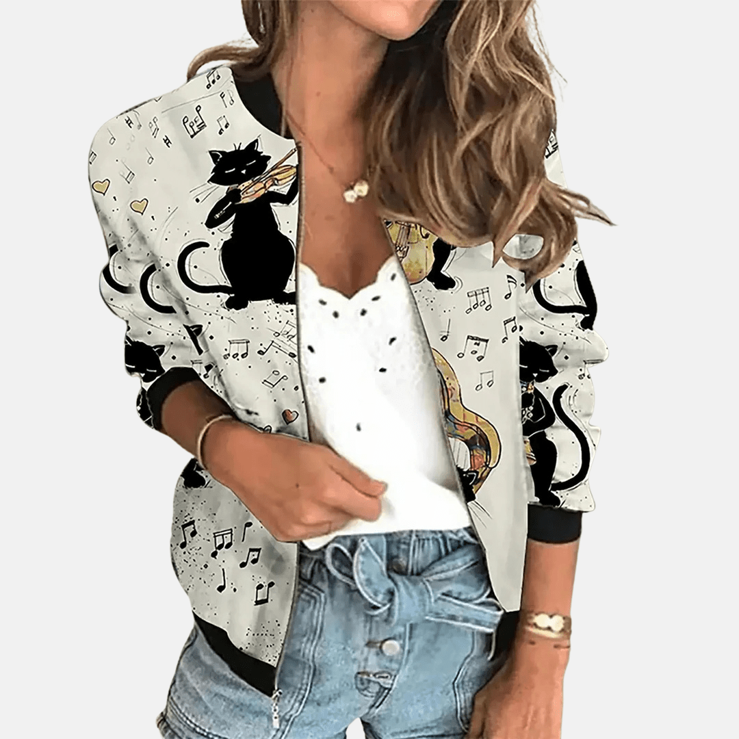 Women's Floral Bomber Jacket | Lightweight Zip-Up with Botanical Print | Casual Layer for Transitional Weather