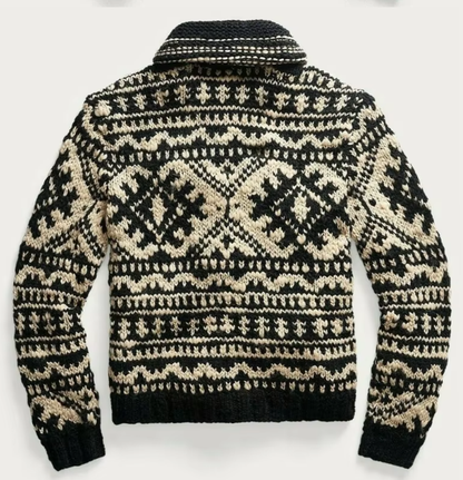 Cowichan-Style Knit Zip Cardigan | Heavyweight Wool Blend | Classic Winter Pattern