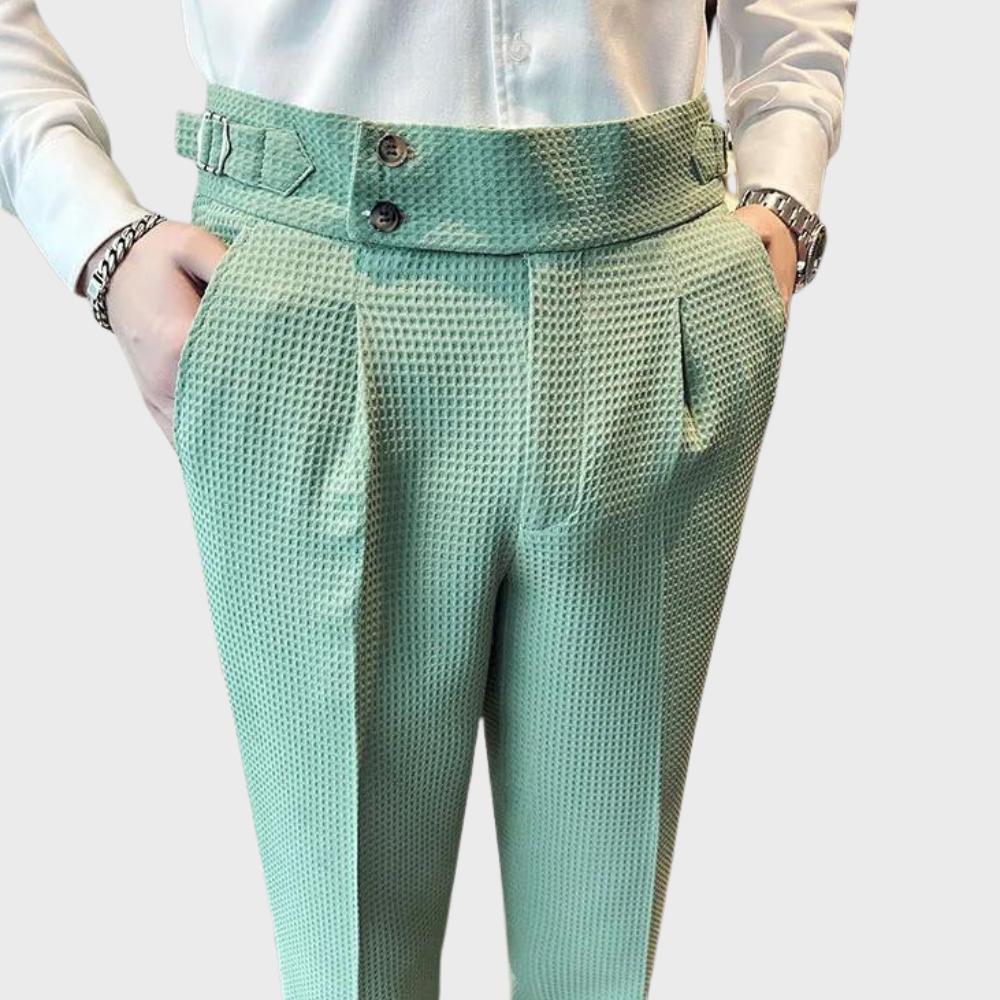 High-Waisted Dress Trousers | Pleated Front with Side Buckle Tabs