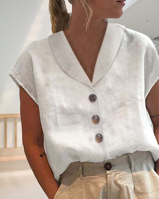 Linen Button-Front Blouse | Shawl Collar Sleeveless Top | Lightweight Summer Essential