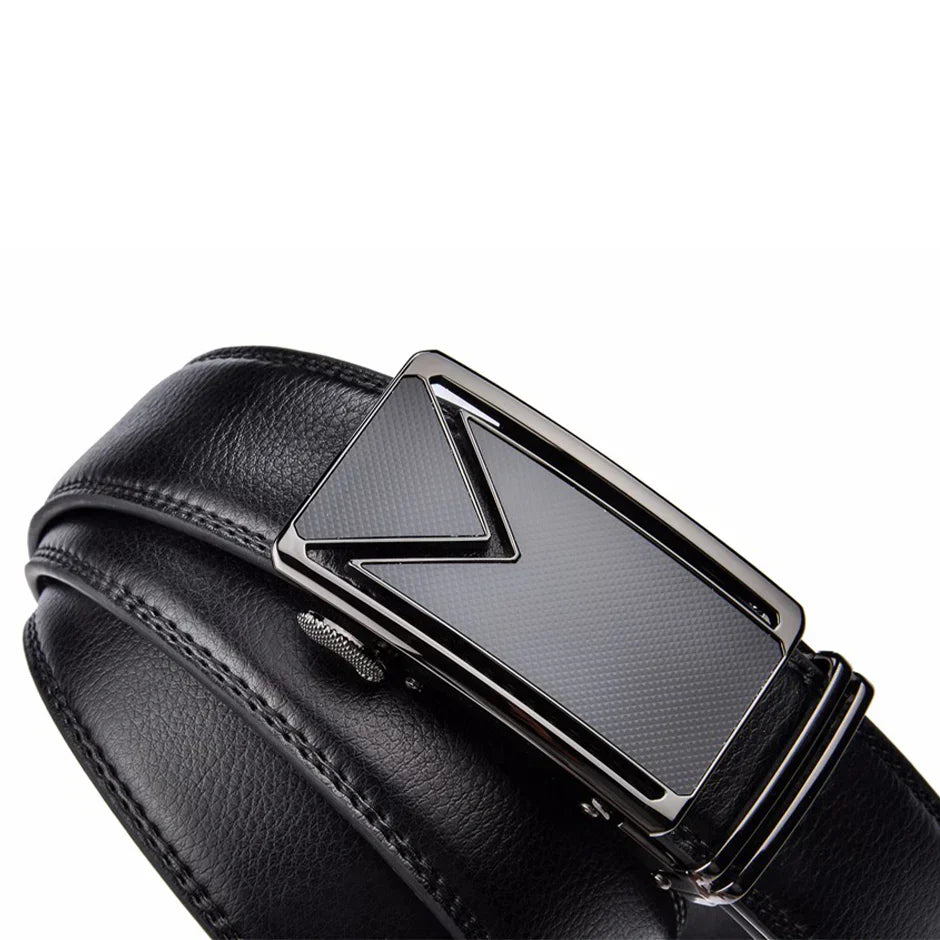 Men's Black Leather Ratchet Belt | Automatic Buckle Dress Belt