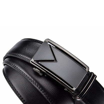 Men's Black Leather Ratchet Belt | Automatic Buckle Dress Belt