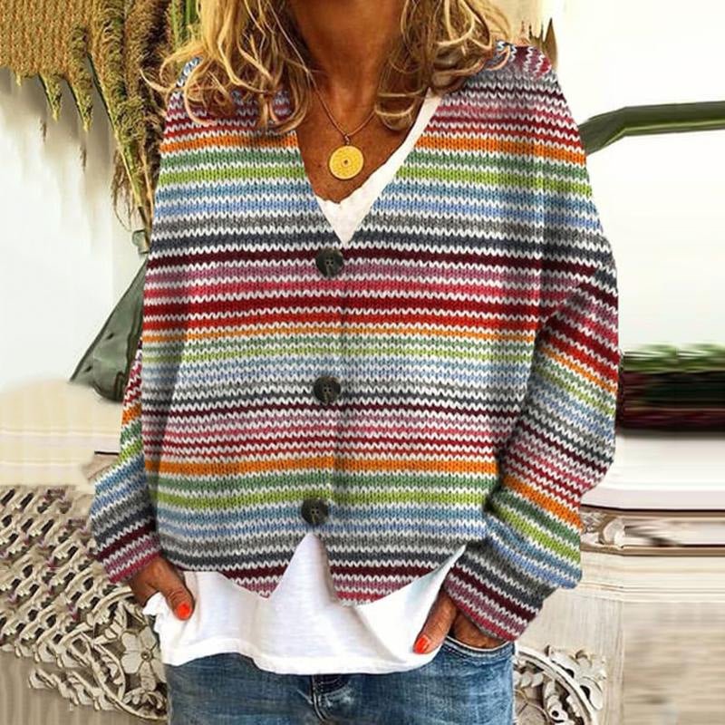 Striped Knit Button Cardigan | Lightweight Colourful Layer for Spring and Fall