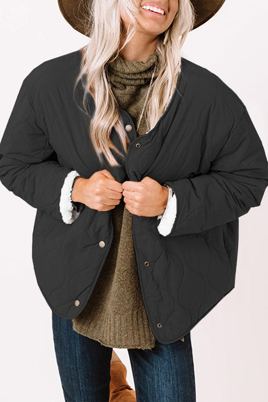 Reversible Quilted Jacket | Sherpa Lining | Snap-Button Closure | Versatile Warmth