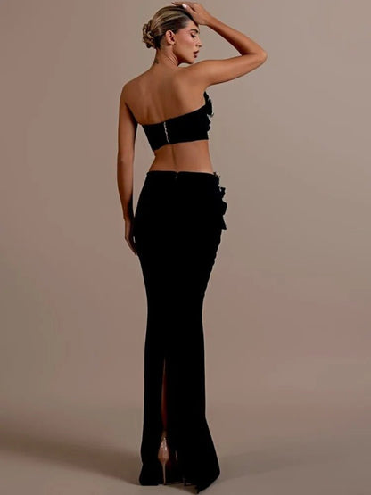One-Shoulder Embellished Evening Gown | Floral Appliqué Detail | Elegant Formal Dress