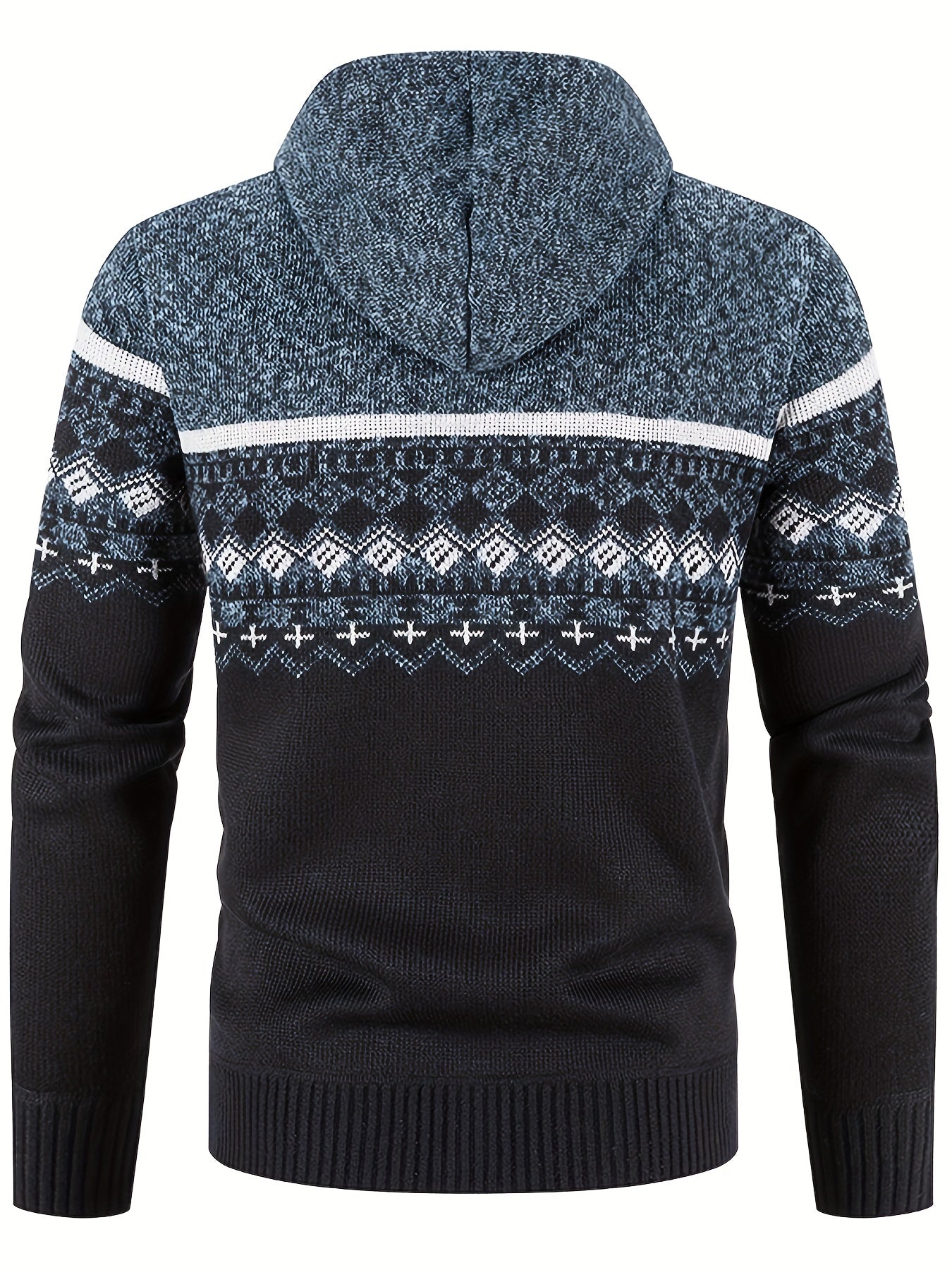 Men’s Zip-Front Knit Hoodie Jacket | Nordic Pattern | Casual Cold-Weather Layer