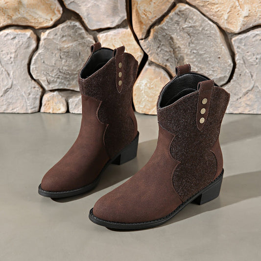 Western Ankle Boots | Faux Suede | Low Heel | Everyday Style