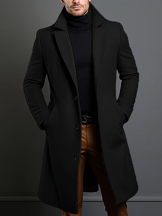 Men's Wool Blend Overcoat | Slim Fit Long Coat with Notch Lapel | Fall Outerwear Canada